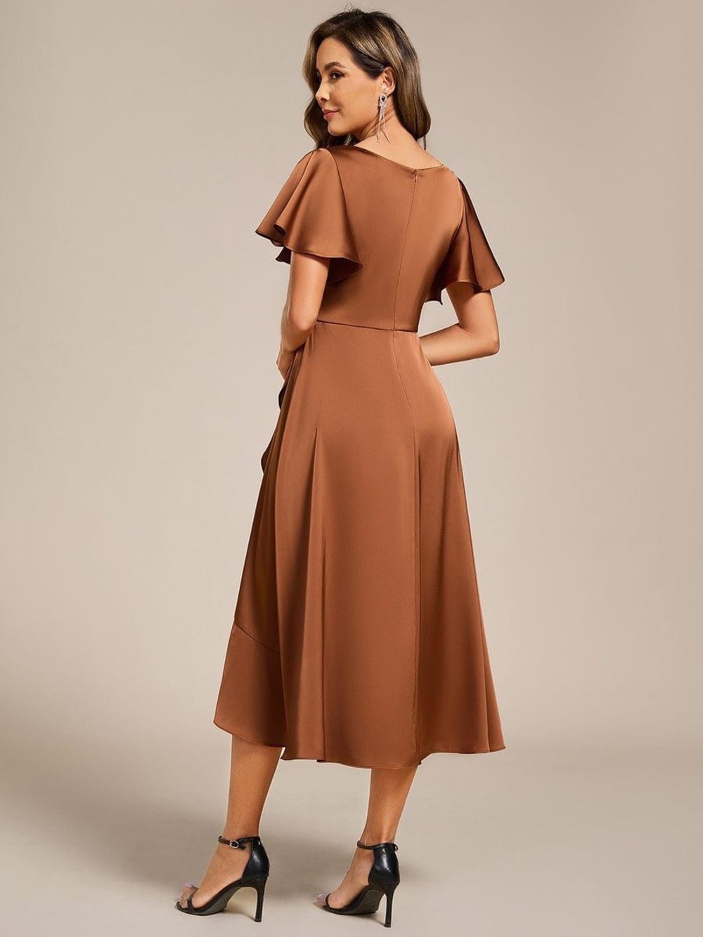 Ever Pretty Copper Brown High-Low Ruffle Dress - Picture 2 of 5